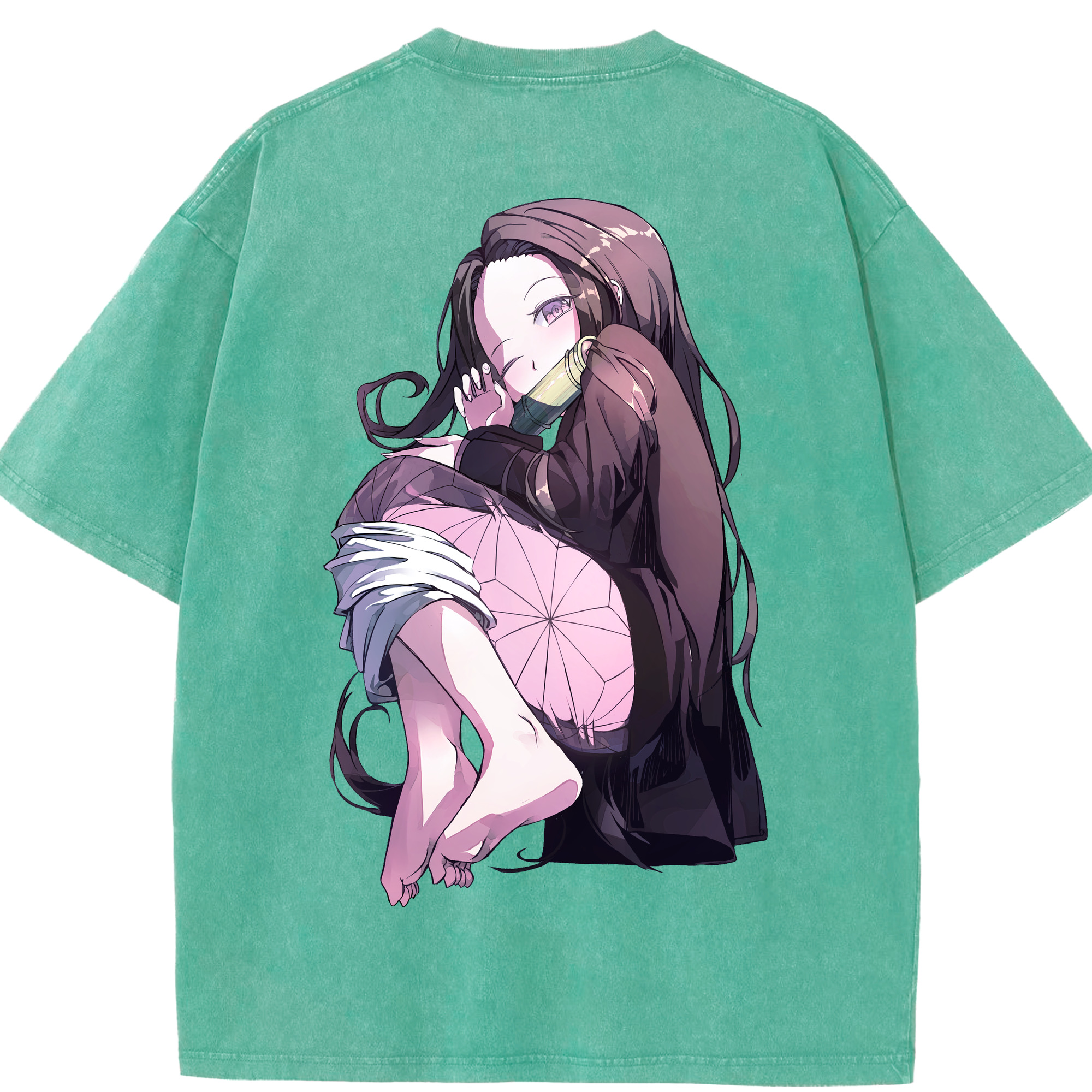 （画像用） 鬼滅の刃（きめつのやいば）竈門 禰󠄀豆子／かまど ねずこ Kamado Nezuko 綿100% ヴィンテージ風 半袖Tシャツ（背面プリント）